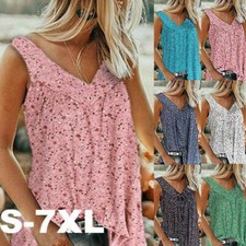 Womens Sleeveless Shirt Tee Plus Size Baggy Tank Blouse Floral Vest Tops Casual
