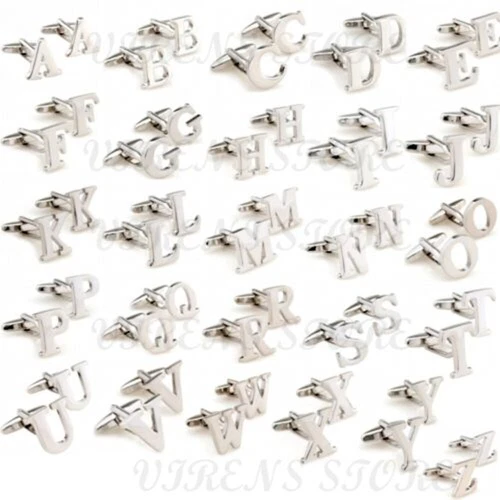 Mens initial letter silver alphabet cufflink cuff link wedding formal business