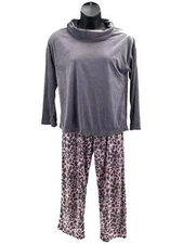 Carole Hochman Silky Velour Cowl Neck Lounge Set Leopard