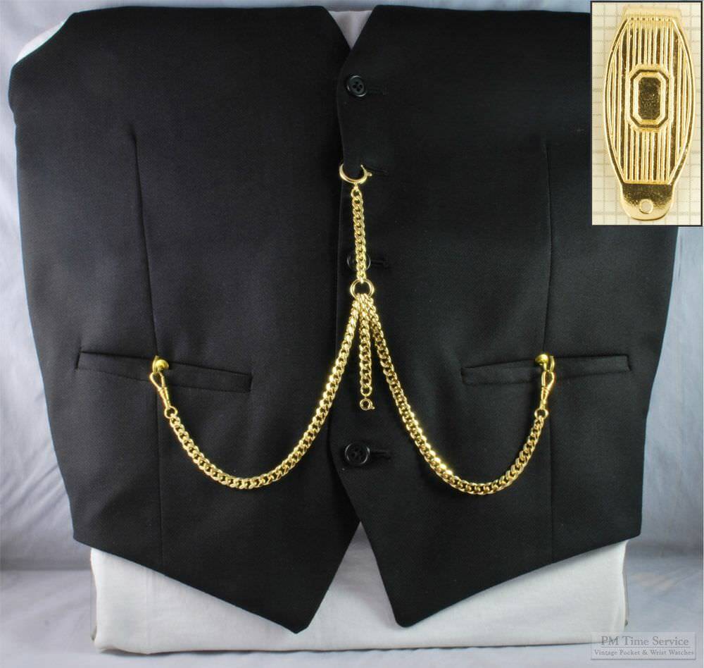Double Albert pocket watch chain, solid-style belt clip  display picture 3