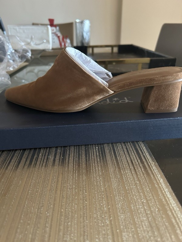 New Splendid Women Brown Leather Suede Mules Sandals Size 7.5 M