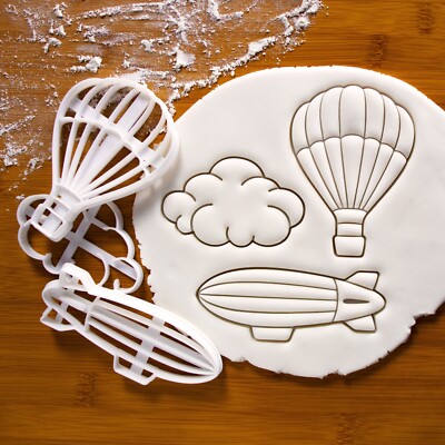 Set of 3 Cookie Cutters - Hot Air Balloon, Blimp Airship and Cute Fluffy Cloud