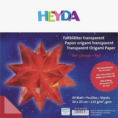 Heyda 3D Stern Origami Papier Faltset - 20 x 20 cm transparent rot