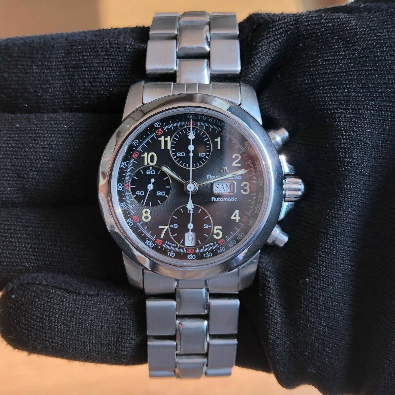 MAURICE LACROIX Chronograph 39721 Automatic Black Dial Stainless Steel Watch