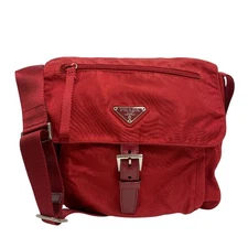 Prada B8994 Triangle Logo Plate Nylon Shoulder Bag Red