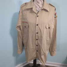 Boy Scouts of America BSA Shirt Men Tan Plain Long Sleeve vintage large