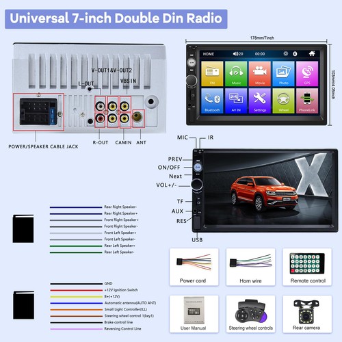 Doppel DIN Autoradio mit Rückfahrkamera 7 Zoll Touchscreen 2 DIN Autoradio... - Bild 6 von 7