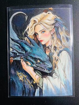 Xiaoyao Studio Blonde Beauty with Blue Dragon 1/1 Sketch Card by Kang Le Kangle