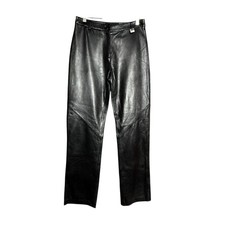 Pantalone Karen Millen vera pelle nero gamba dritta foderato su misura taglia 12