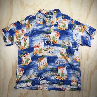 Polo Ralph Lauren Vintage Camp Hawaiian Hula Girl Aloha Shirt Size 