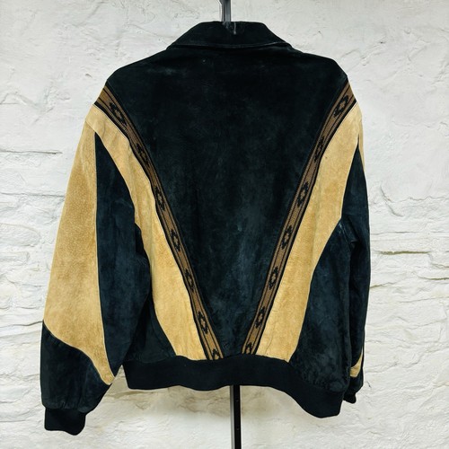 Scully Western Suede Leather Bomber Jacket Rancher Coat Black & Tan XL Vintage - Picture 4 of 9