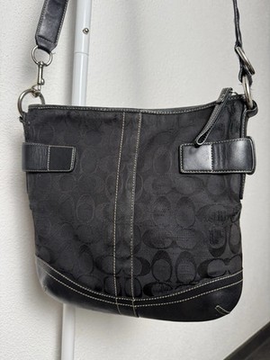 Coach Signature Shoulder Bag Y2K Canvas Leder Schwarz Original