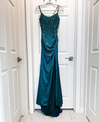 Amarra Teal Beaded Lace Corset Lace-Up Sweetheart Long Formal Gown Size 4