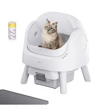 Automatic cleaning litter box, includes garbage bag and litter pad, white.