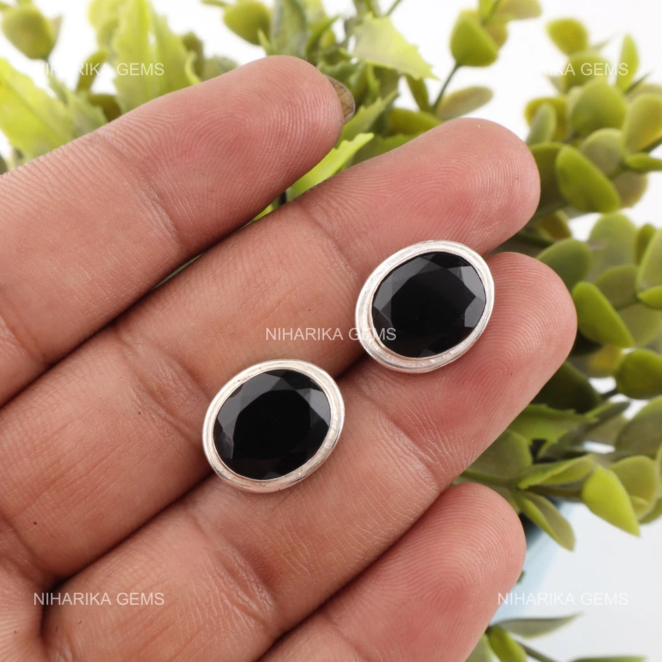Pendientes Nuevos De Ónix Negro Ovalado De Plata 925 Con Dije De Chakra Raíz - Imagen 3 de 4