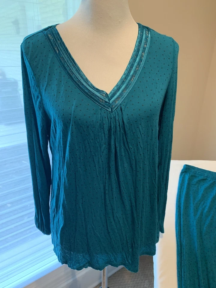 Apt 9 Conjunto Pijama Grande L Mezcla Rayón Punto Azul Teal L Manga Larga Cordón Foto 2 de 4