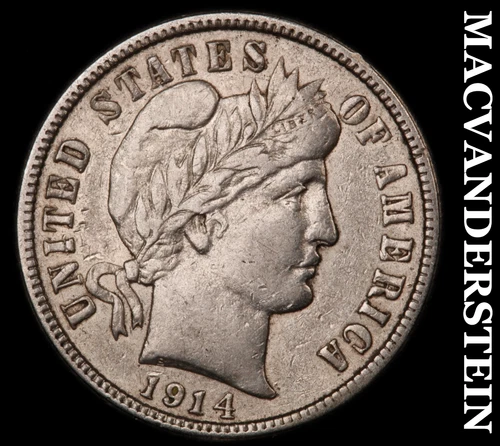 1914 Silver Barber Dime - Scarce  Extra Fine / Almost Uncirculated  #i4724