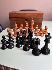 staunton style chess set wood vintage red crown marking