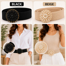 Ladies Elastic Stretch Waist Belt Flower Buckle Fashion Dress Belt Wide Waistban