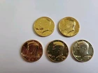 5  Gold Plated Kennedy Half Dollars, Counter Stamped 1960 1980