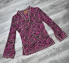 Tory Burch Stephanie Clear Sequin Floral V Neck Bell Sleeve Tunic Blouse Top 4 S