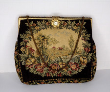 Antique 1930's Needlepoint Petit-Point Tapestry Evening Purse Made in France VTG