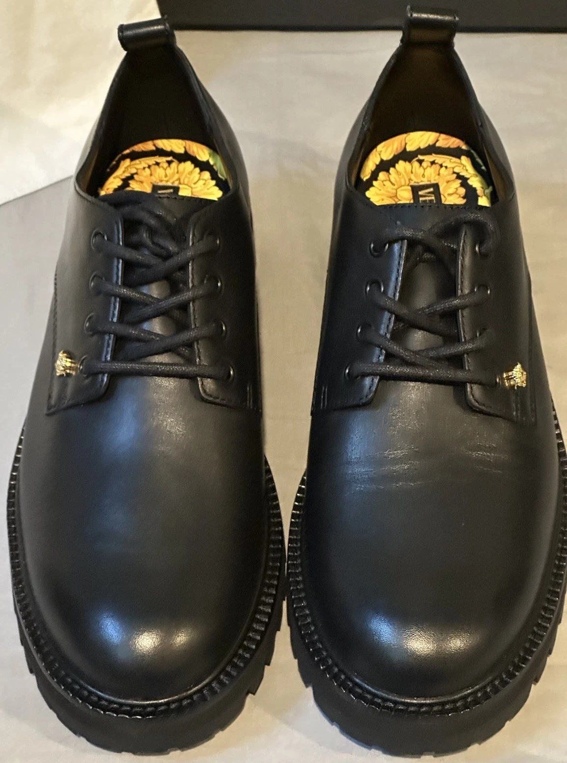 Versace La Medusa scarpe eleganti derby in pelle nera da uomo taglia 40 (US 7) autentiche