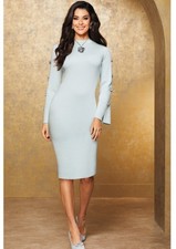 3X Midnight Velvet Light Blue Formal Wedding Church Rhinestone Bow Sweater Dress