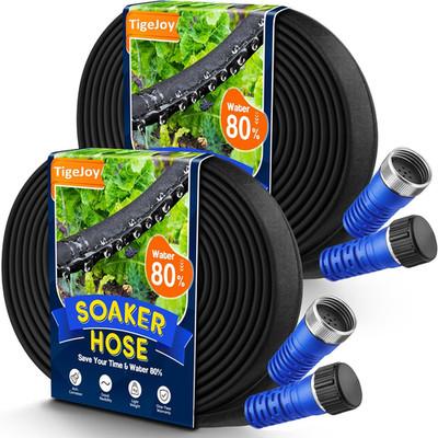 TigeJoy 100FT Flat Soaker Hose, Heavy Duty Double Layer Garden Watering Hose, Fl