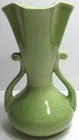 Vintage Red Wing Pottery Vase # 505 Green Speckled Handles Quad-Fluted 7 3/4" T