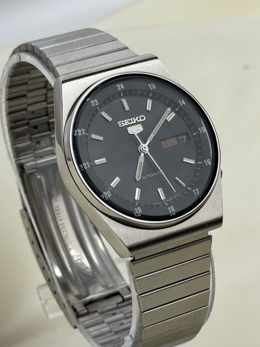 Vintage Black Seiko 5 Automatic RailwayTime 6309-6020 Day/Date