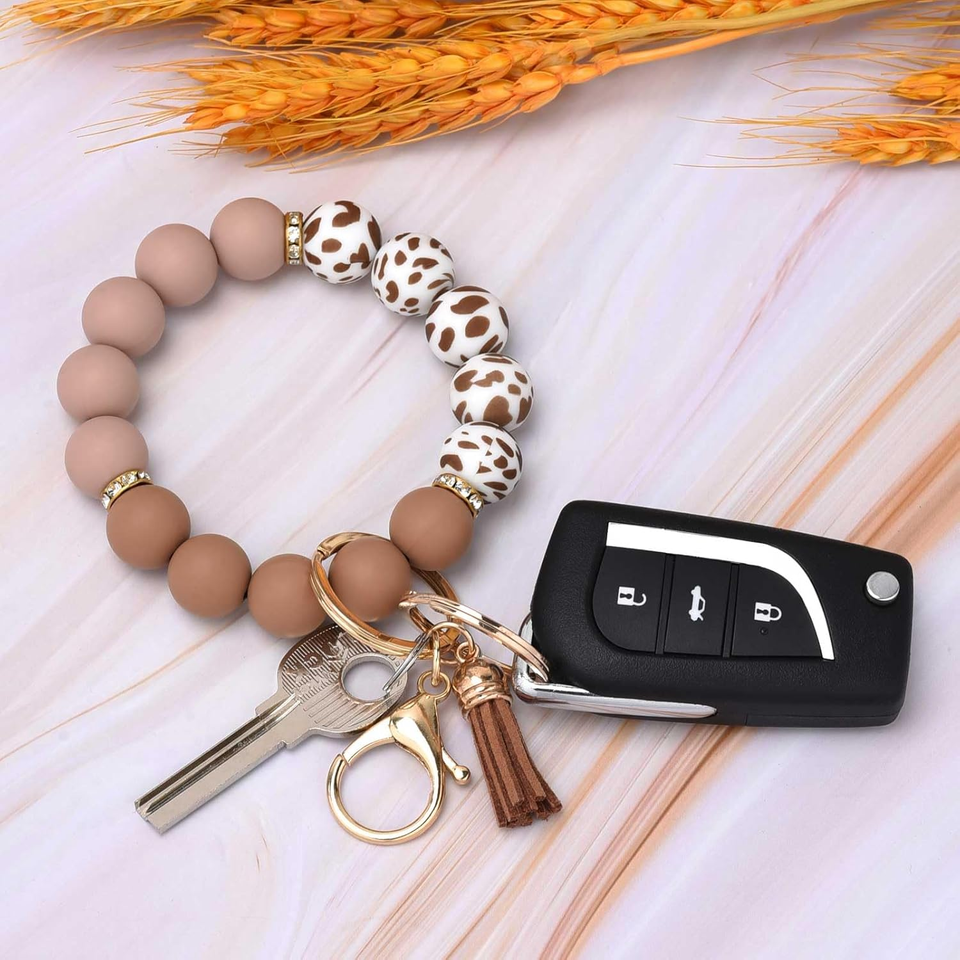Silicone Beaded Keychain Wristlet Key Ring Bracelet Cute Car Key Chain