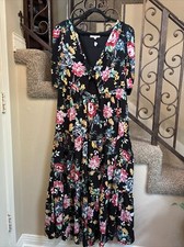 NWOT Leyden Black Floral Maxi Dress w/Keyhole Waist XL Tiered Skirt D2