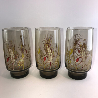 (F3) LUMINARC TIVOLI 3 Gläser Design Gräser Rauchglas Vintage 70er