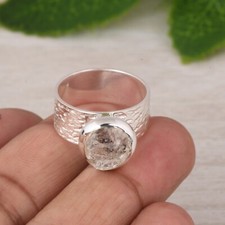 Rough Herkimer Diamond Wide Band Ring Sterling Silver Handmade Jewelry For Him