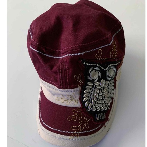 Something Special Hat Burgundy Red Distressed Bling Owl Embroidered Adjustable