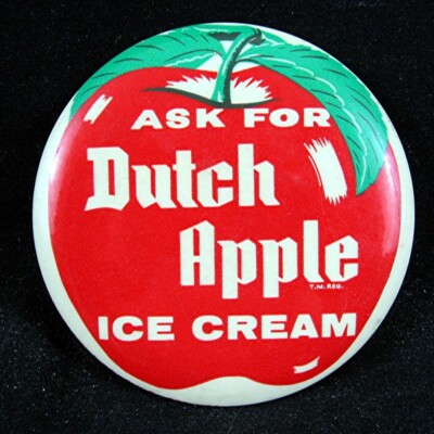Vintage Dairy Dutch Apple Ice Cream Button Sign Gundlach Co Cinncinati Ohio