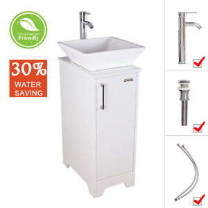 14 White Small Bathroom Vanity Cabinet Square Vessel Sink W