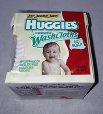 HUGGIES DISPOSABLE WASHCLOTHS NO SOAP 16 SEALED NEW