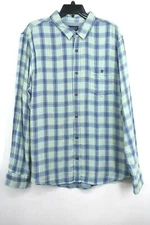 Wallin & Bros Plaid Double Face Button Front Mens Shirt Blue Front Placket M