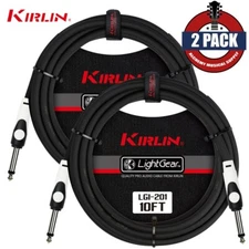 2-PACK Kirlin 10 ft Guitar Instrument Patch Cable Cord Free Cable Tie 1/4" NEW