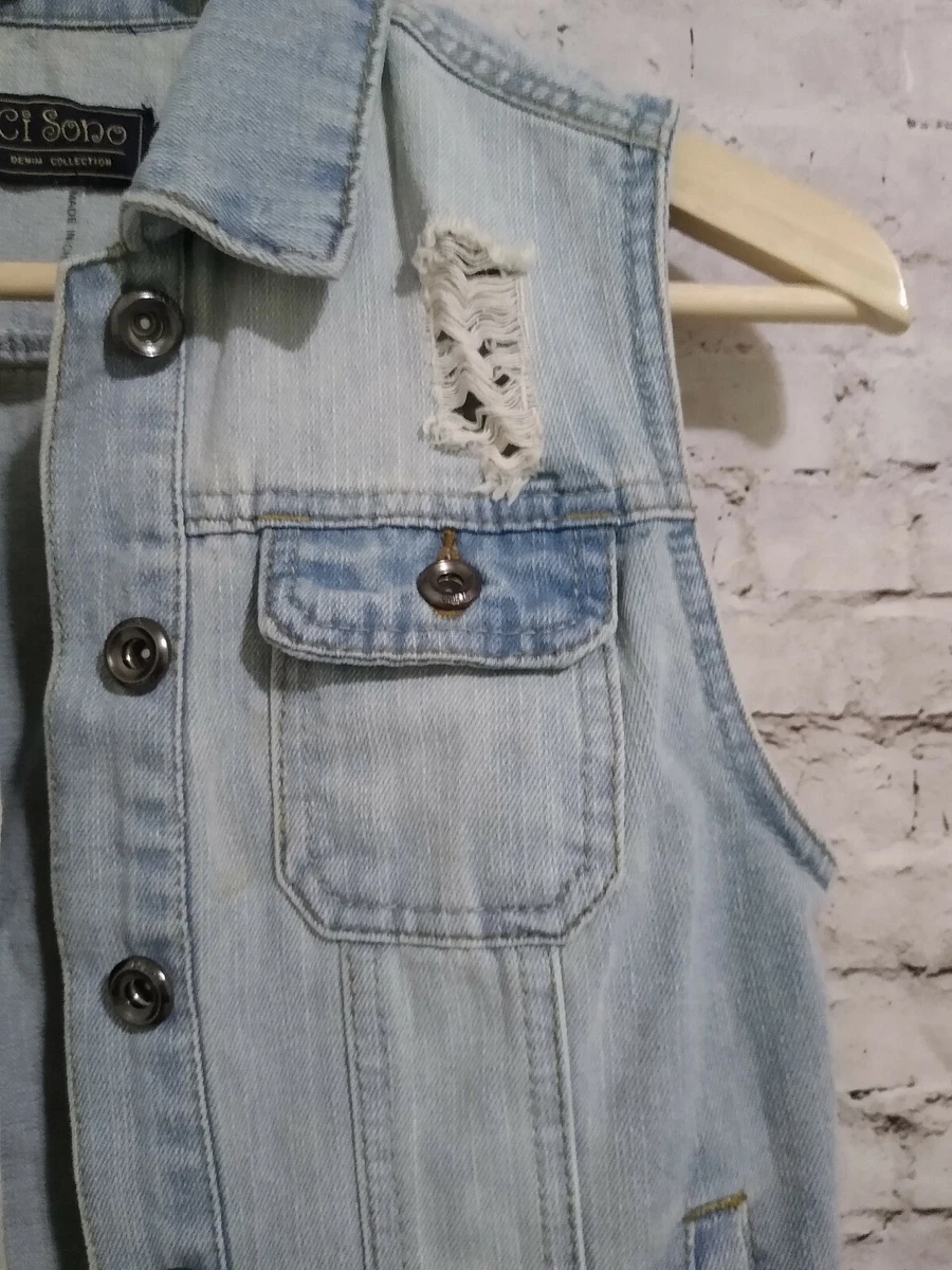 Ci Sono Distressed Denim Vest Sleeveless Jean Jacket Small eBay