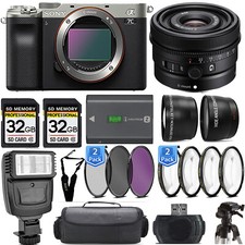 Sony a7C Camera Silver 24mm Lens Extra Battery Macro Set -Mega Kit