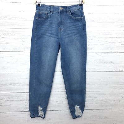 Refuge Denim Women's High Rise Mom Jeans Distressed Straight Leg size jrs 3
