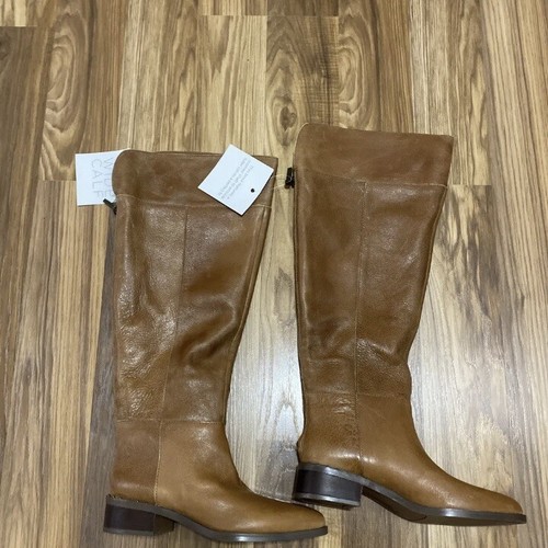 Franco Sarto Women's Daya Leather Wide Calf Knee High Boots Cognac Size 6 - Picture 4 of 8