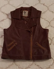 Neva Faux Leather Full Zip Vest Brown Color  Sleeveless