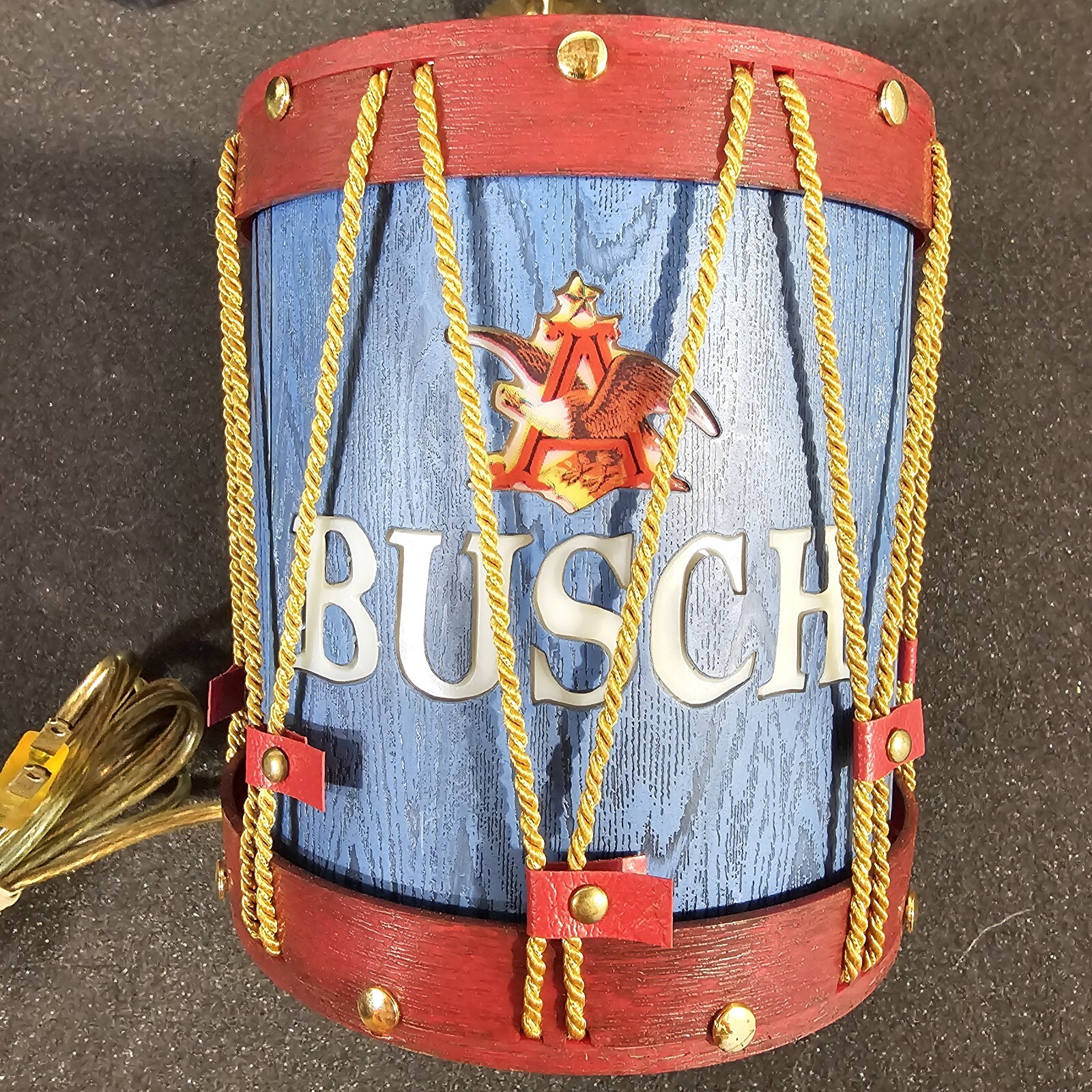 Vintage Busch Bavarian Beer Back Bar Regimental Drum Lamp