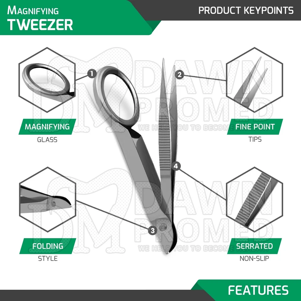 Pinzas de aumento Pinzas de astilla 6 piezas 3,5" con lupa Inst de primeros auxilios Foto 3 de 4