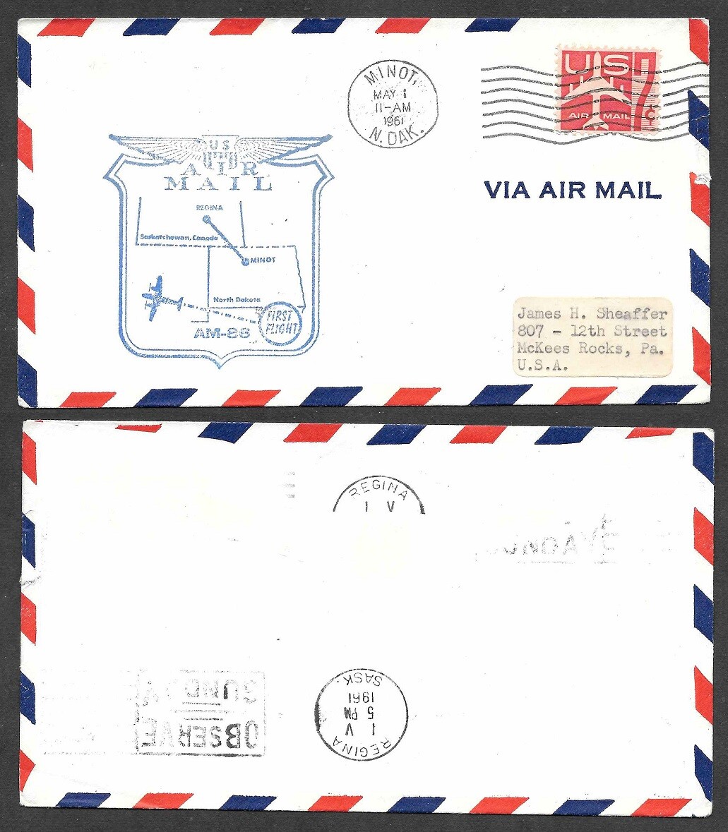 1961 Cover Air Mail First Flight Minot, North Dakota eBay
