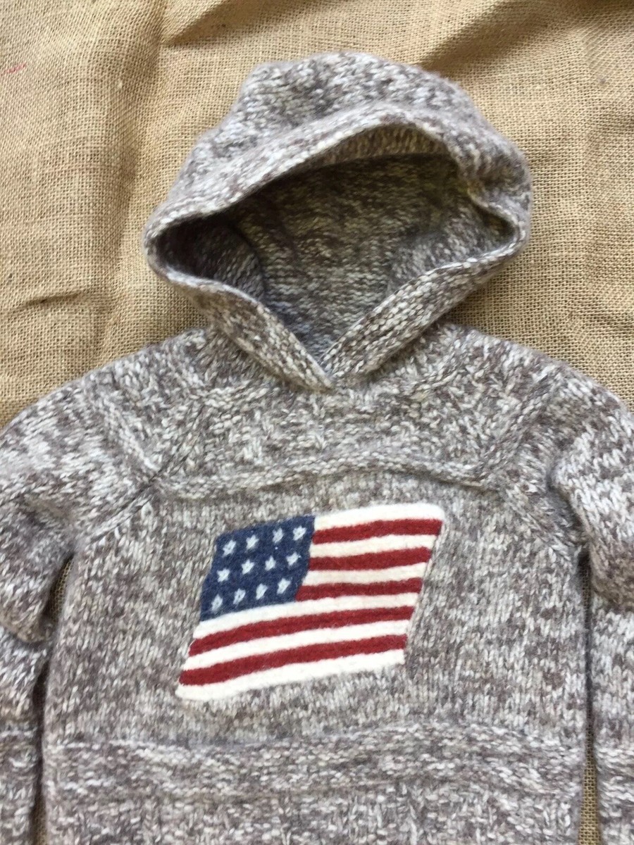Ralph Lauren Polo Jeans Girls Youth Gray American Flag Hoodie Sz M